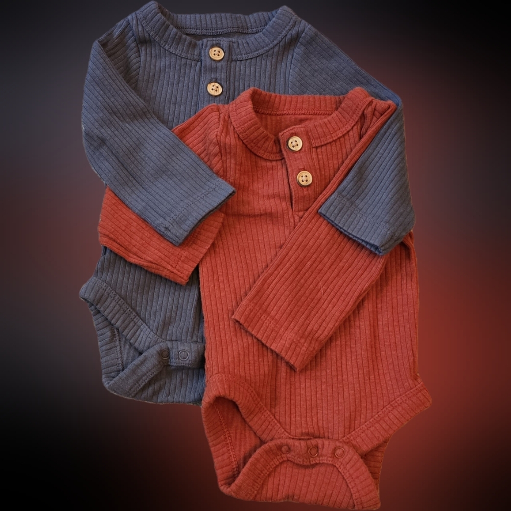 EUC Baby Cat & Jack Ribbed Onesies, Blue and Rust, Size Newborn